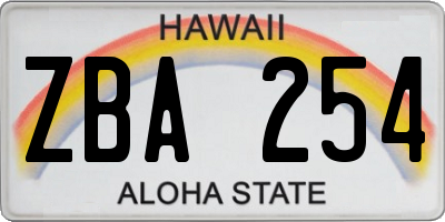 HI license plate ZBA254
