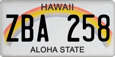 HI license plate ZBA258