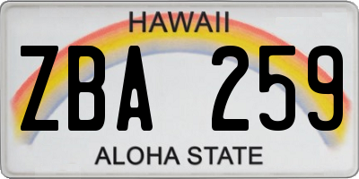 HI license plate ZBA259
