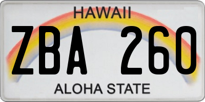 HI license plate ZBA260