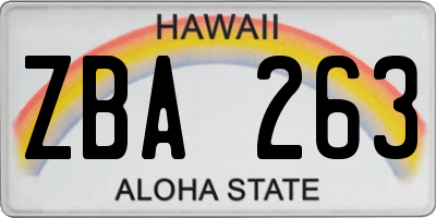 HI license plate ZBA263