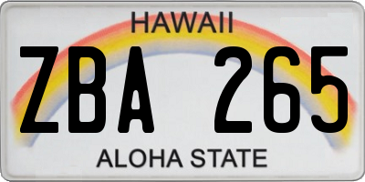 HI license plate ZBA265