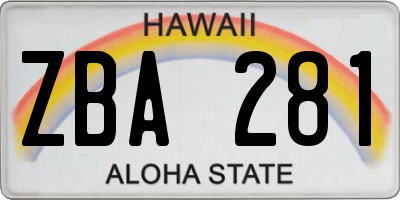 HI license plate ZBA281