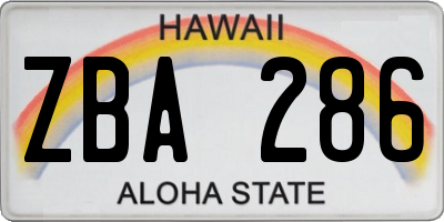 HI license plate ZBA286