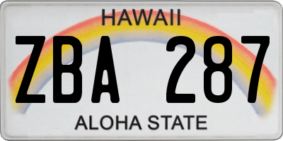 HI license plate ZBA287