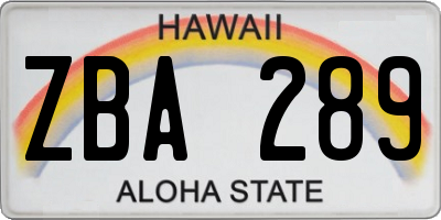 HI license plate ZBA289