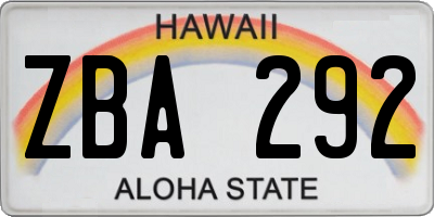 HI license plate ZBA292