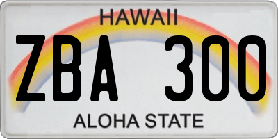 HI license plate ZBA300