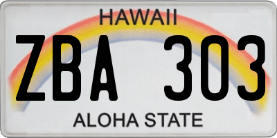HI license plate ZBA303
