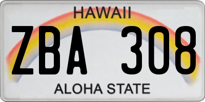 HI license plate ZBA308