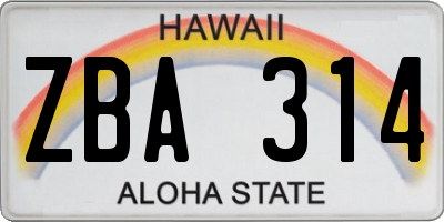 HI license plate ZBA314