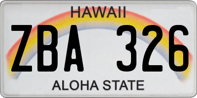 HI license plate ZBA326