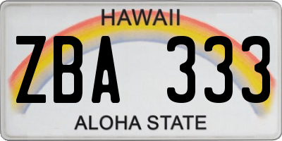 HI license plate ZBA333