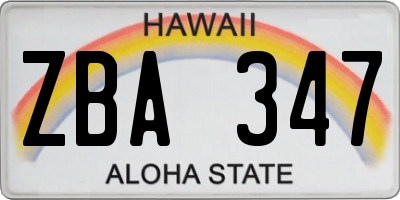 HI license plate ZBA347