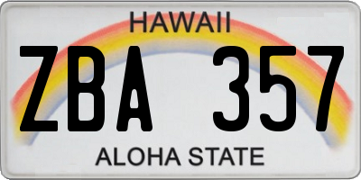 HI license plate ZBA357