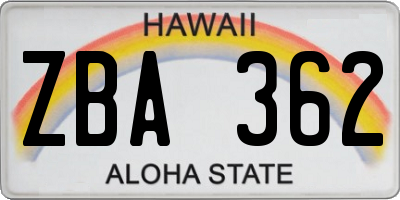 HI license plate ZBA362