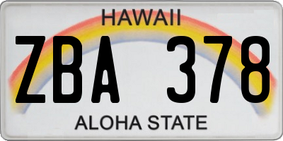 HI license plate ZBA378