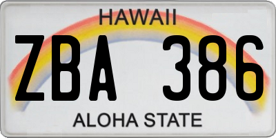 HI license plate ZBA386
