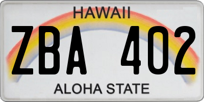 HI license plate ZBA402
