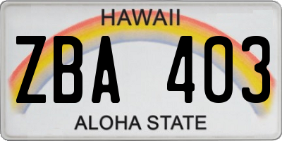 HI license plate ZBA403