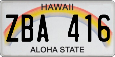 HI license plate ZBA416