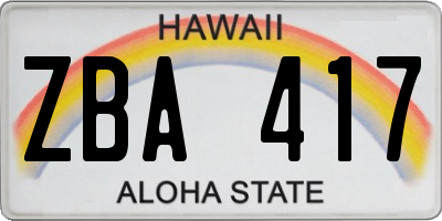 HI license plate ZBA417
