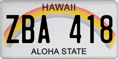 HI license plate ZBA418