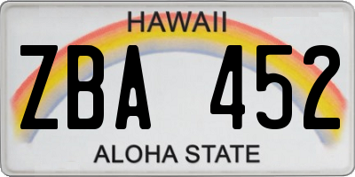 HI license plate ZBA452