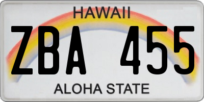 HI license plate ZBA455