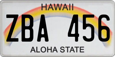 HI license plate ZBA456
