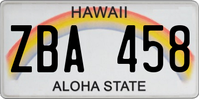 HI license plate ZBA458