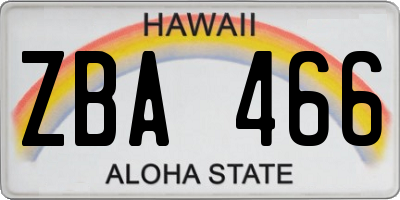 HI license plate ZBA466