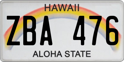 HI license plate ZBA476