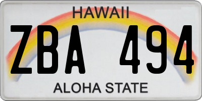 HI license plate ZBA494