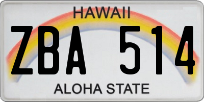 HI license plate ZBA514