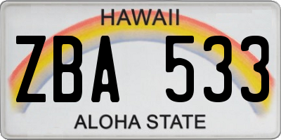 HI license plate ZBA533