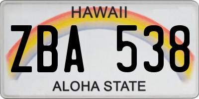 HI license plate ZBA538