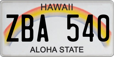 HI license plate ZBA540