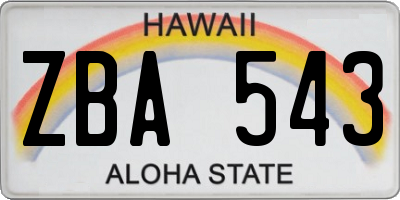 HI license plate ZBA543