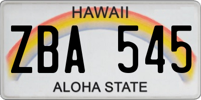 HI license plate ZBA545