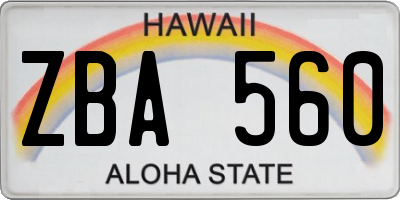 HI license plate ZBA560
