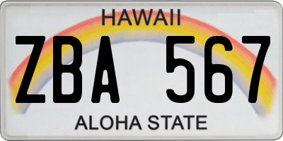 HI license plate ZBA567
