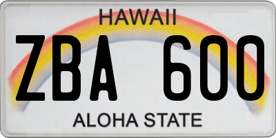HI license plate ZBA600
