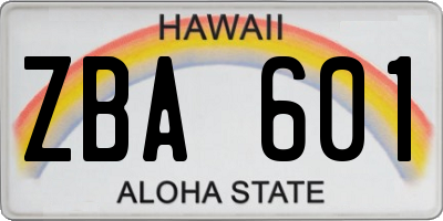 HI license plate ZBA601
