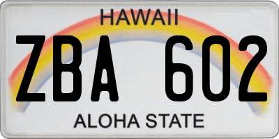 HI license plate ZBA602