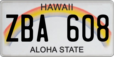 HI license plate ZBA608