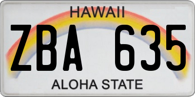 HI license plate ZBA635