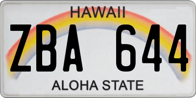 HI license plate ZBA644