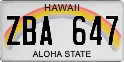 HI license plate ZBA647