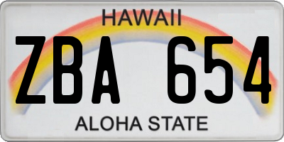 HI license plate ZBA654